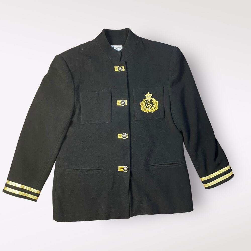Focus 2000 Vintage Black Gold Wool Cashmere Blend Military Jacket‎ Size 10